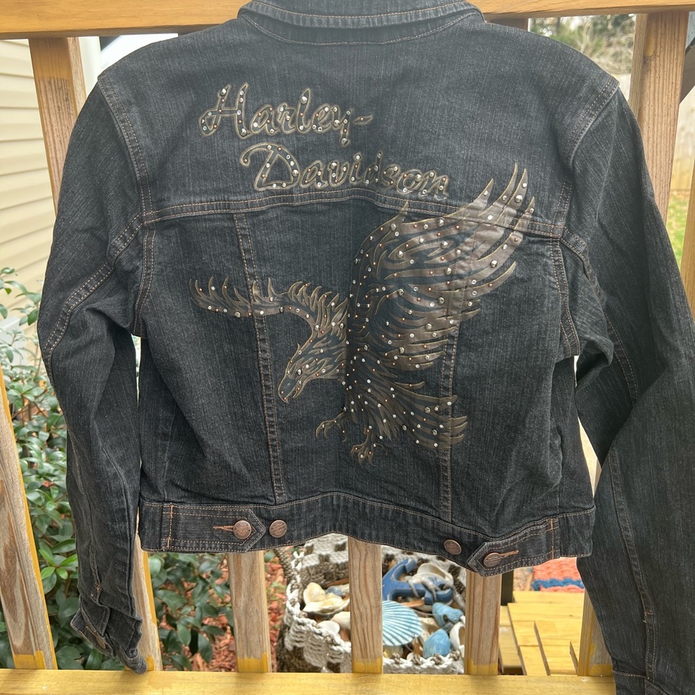 Genuine Harley Davidson Black Denim Jean Jacket.